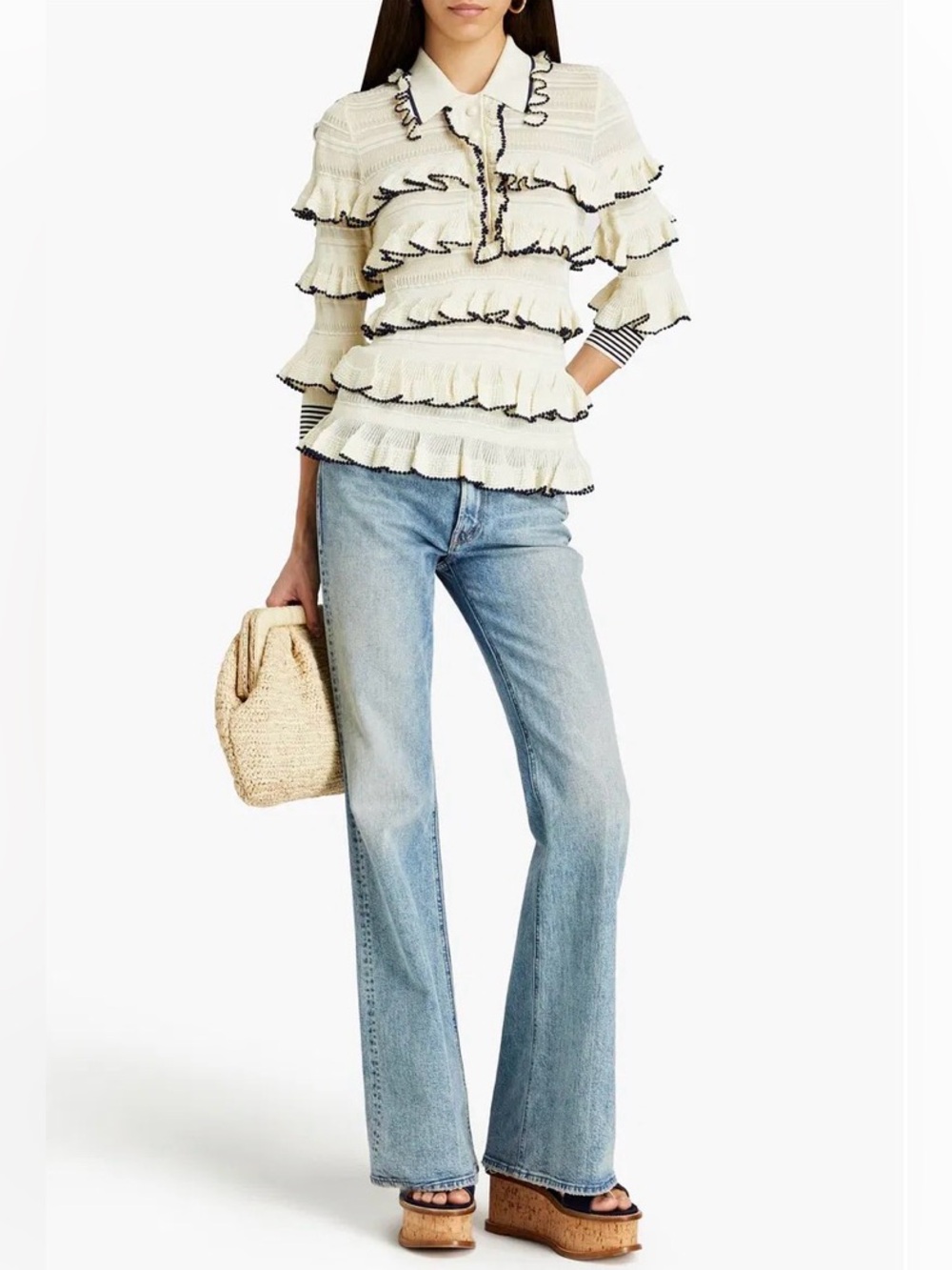 Zimmerman tiered high tide cream & navy sweater size 0 (small)